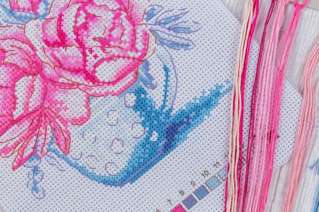 haftowane motywy na tkaninie